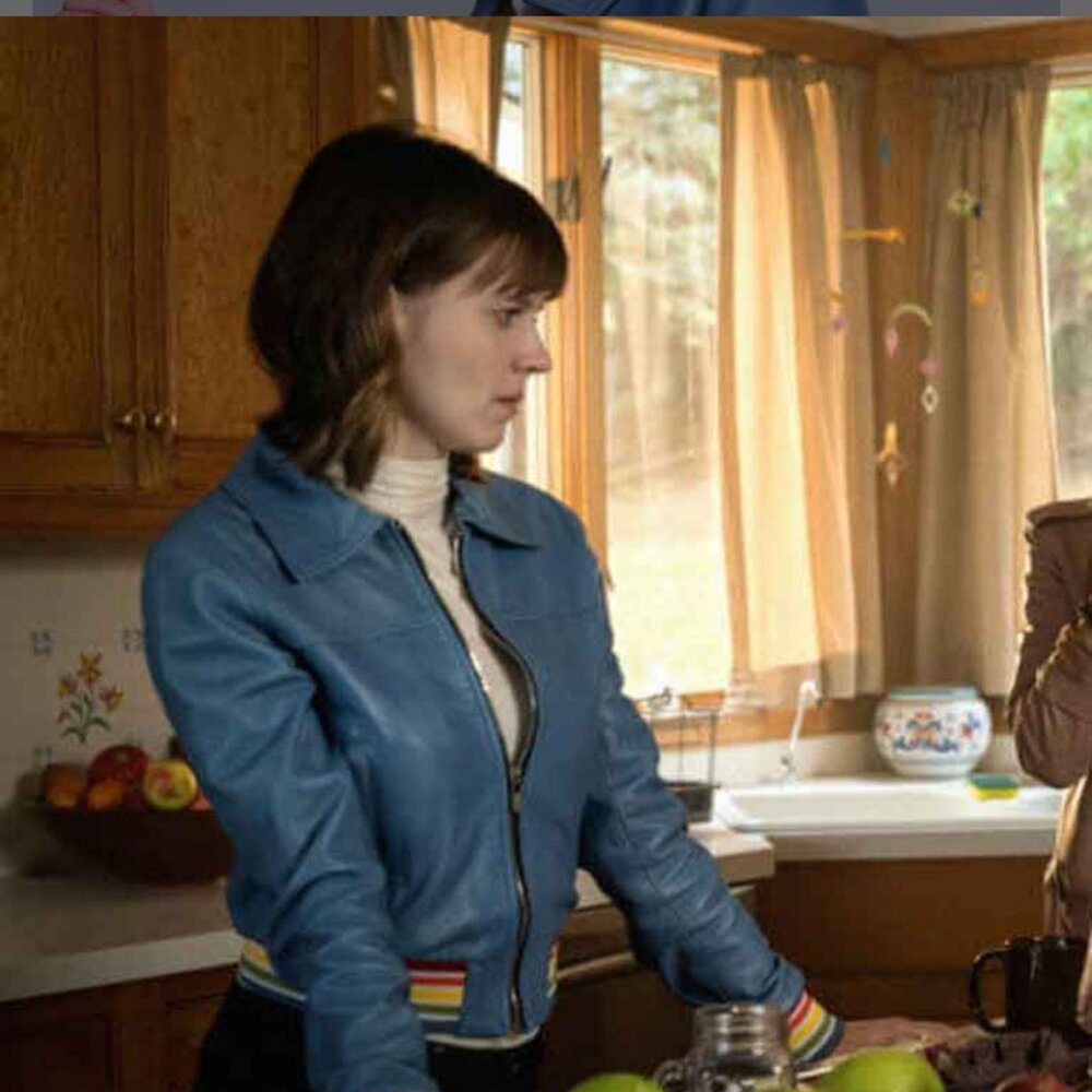 Evil Kristen Bouchard Blue Leather Retro Rainbow Aviator Jacket L/XL - Picture 2 of 16